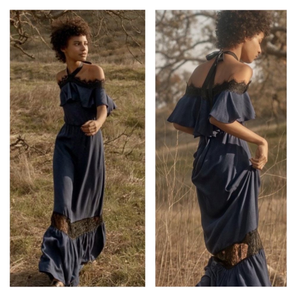 Alice + Olivia Off Shoulder Halter Mitsy Gown